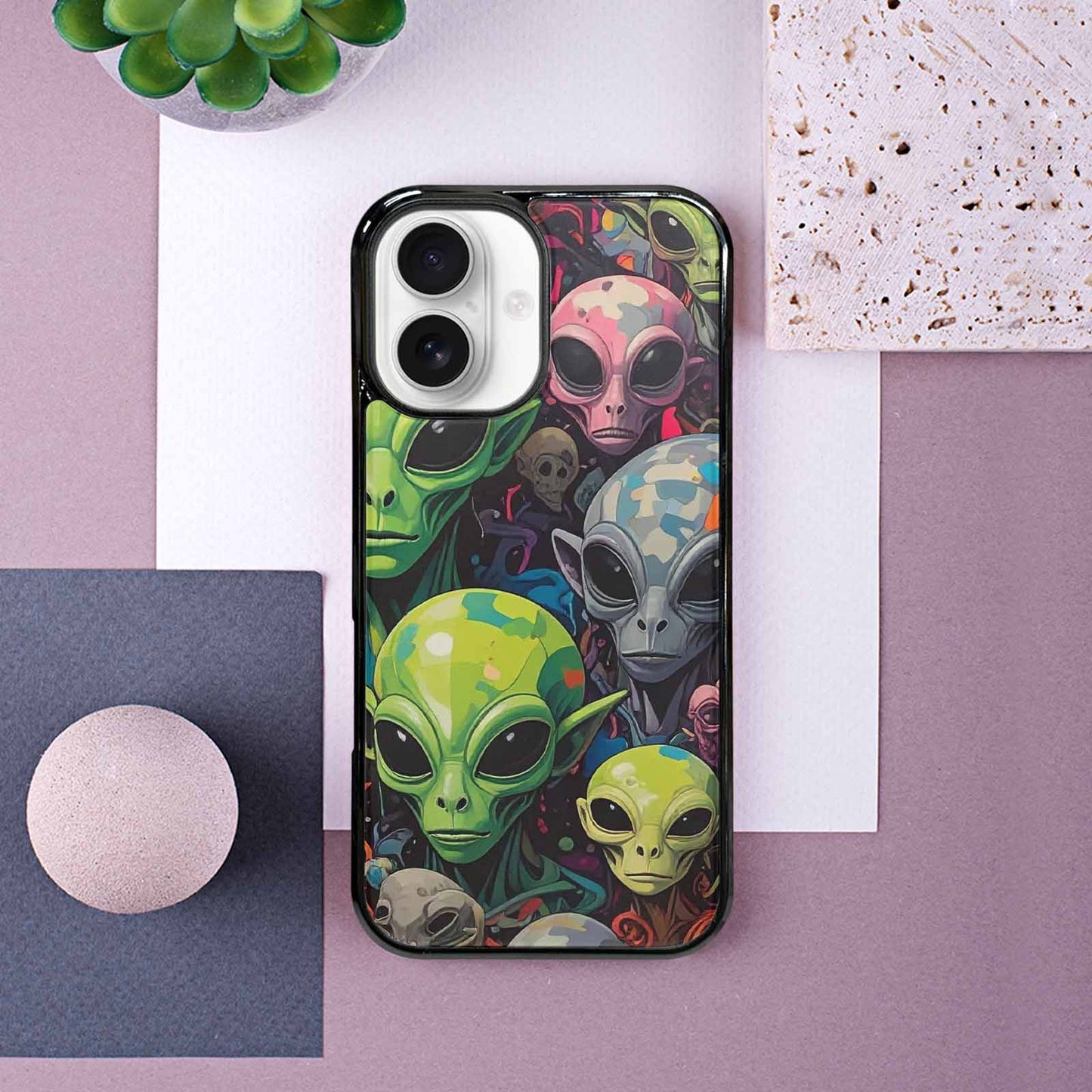 iPhone 16 Case — Aliens Camo Aliens Pattern Hundreds Of, Unique Phone Case Design