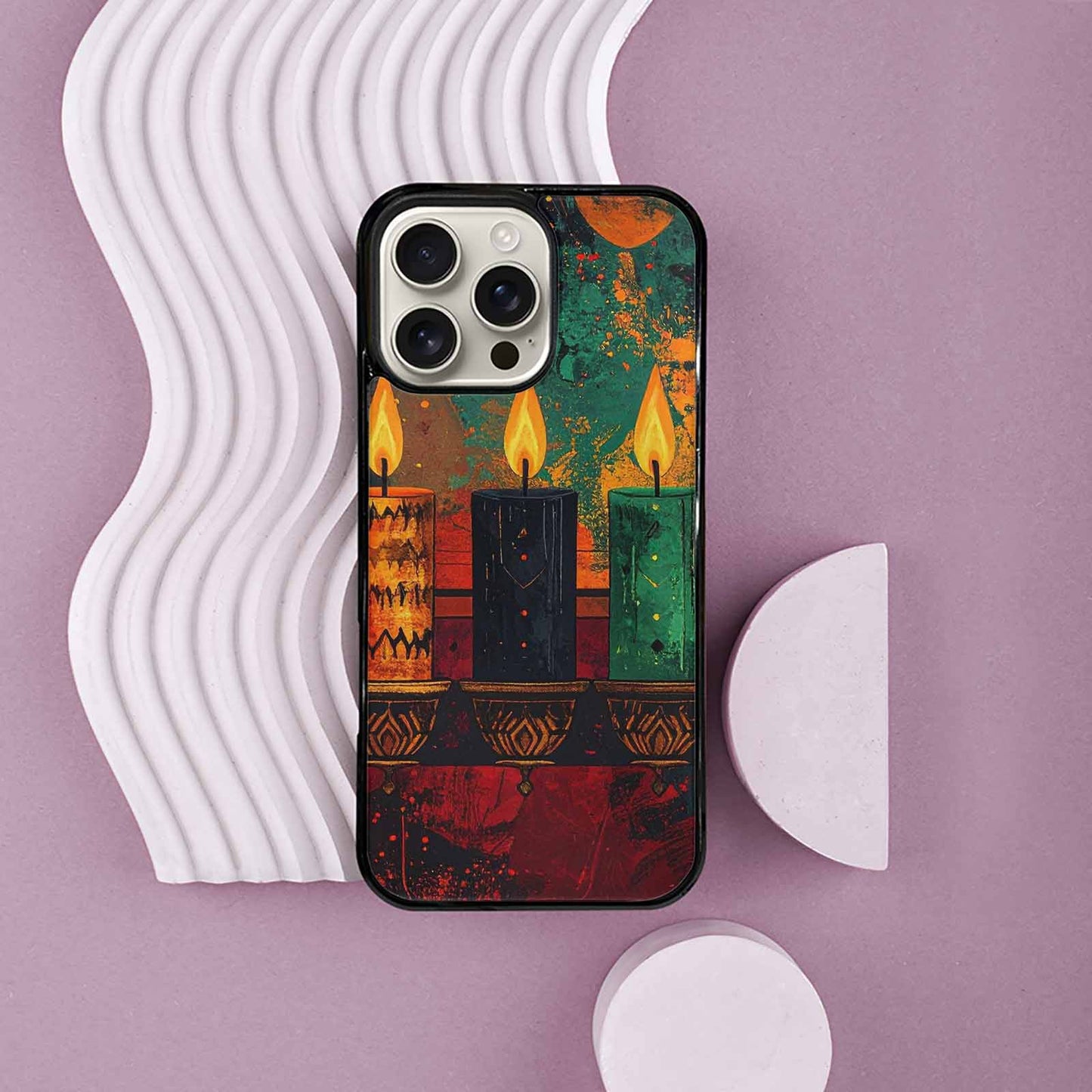 iPhone 16 Pro Max Case — Kwanzaa Kinara Pattern Seamless Repeat African, Custom Designed Case Cover