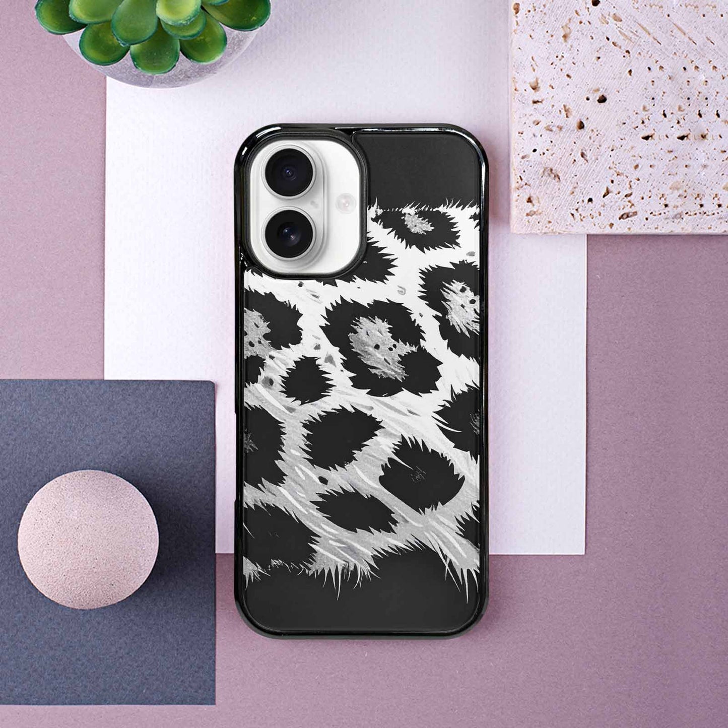 iPhone 16 Case — Leopard Print Black And White Style, Custom Art Phone Cover