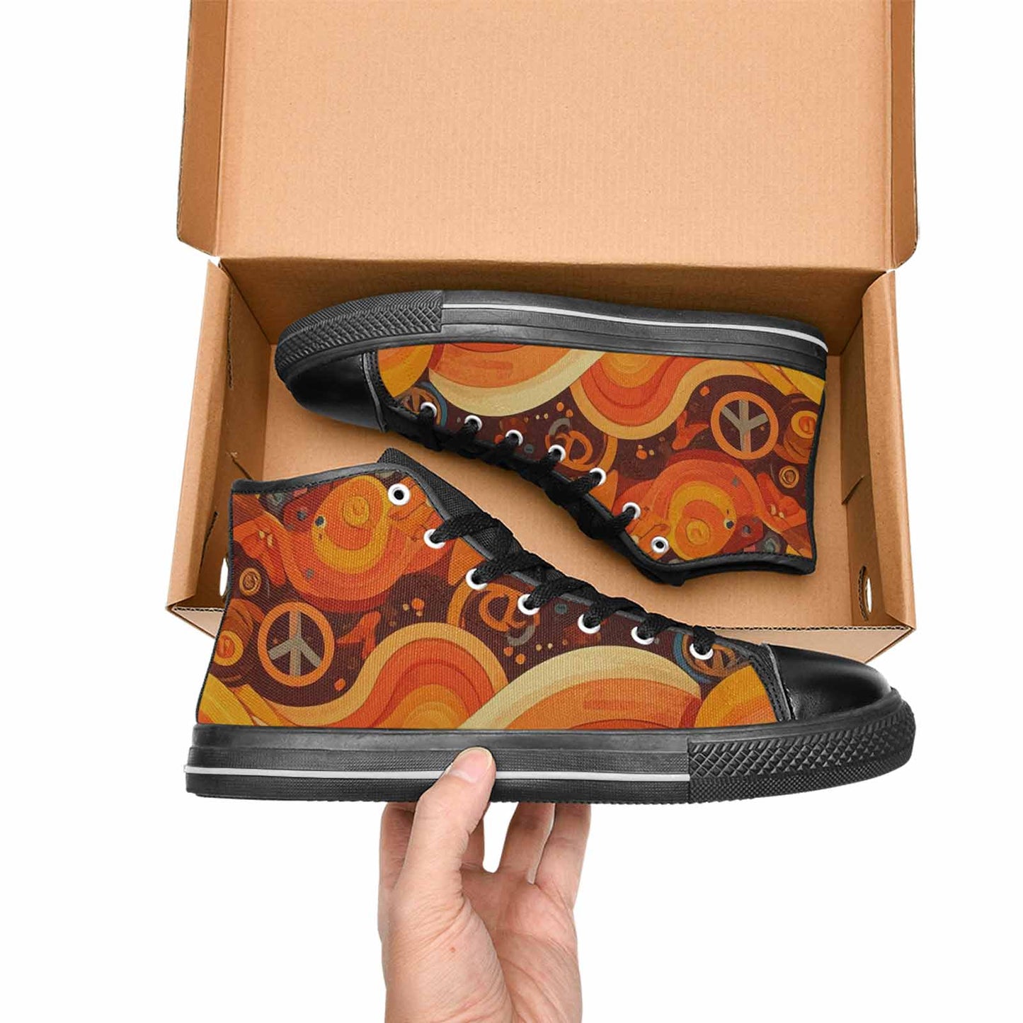 MEN'S Groovy 70S Peace High Top Canvas Surreal Custom Sneakers