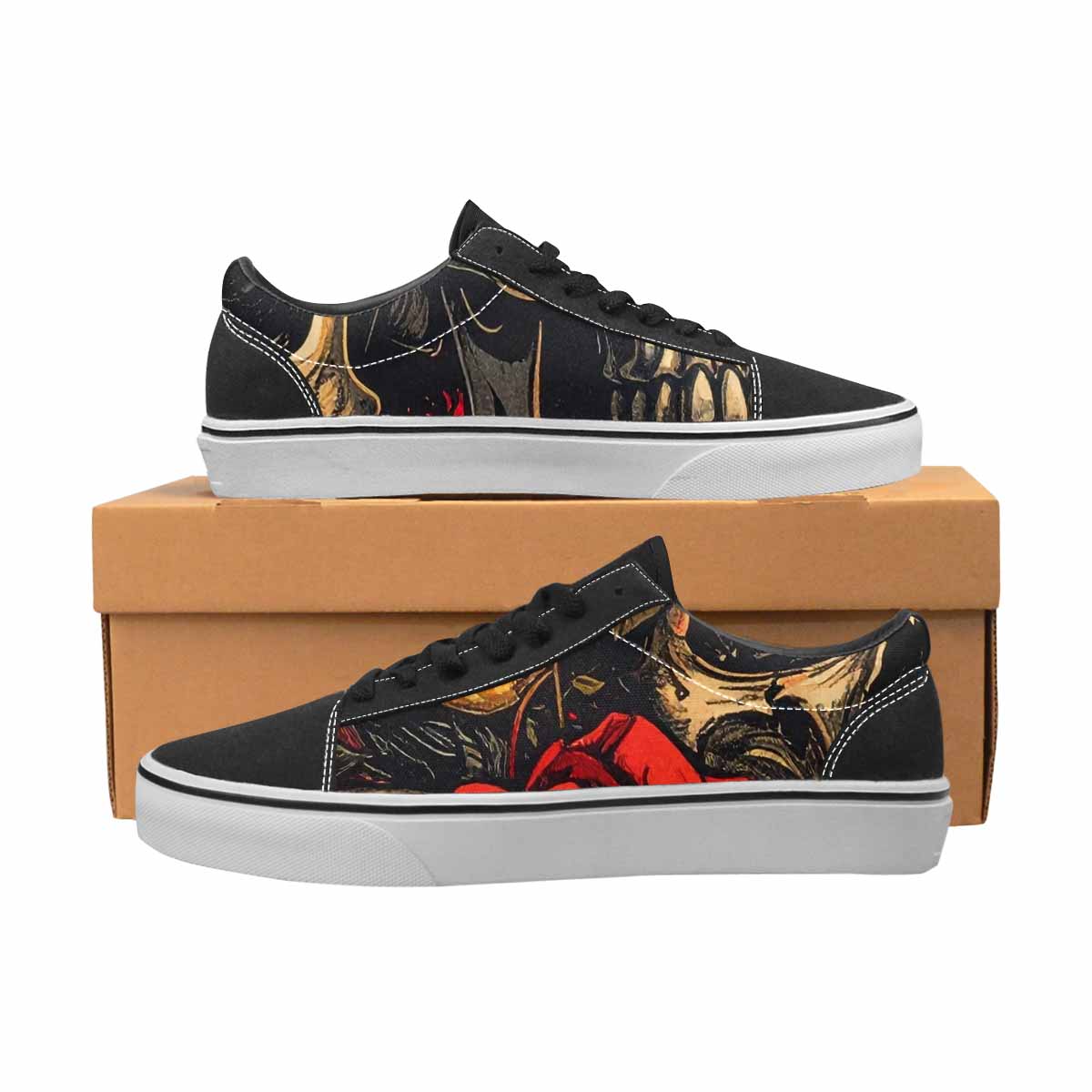 WOMEN'S Skulls Roses Bold Pen Ink Canvas Lace-Up Dark Academia Custom Sneakers
