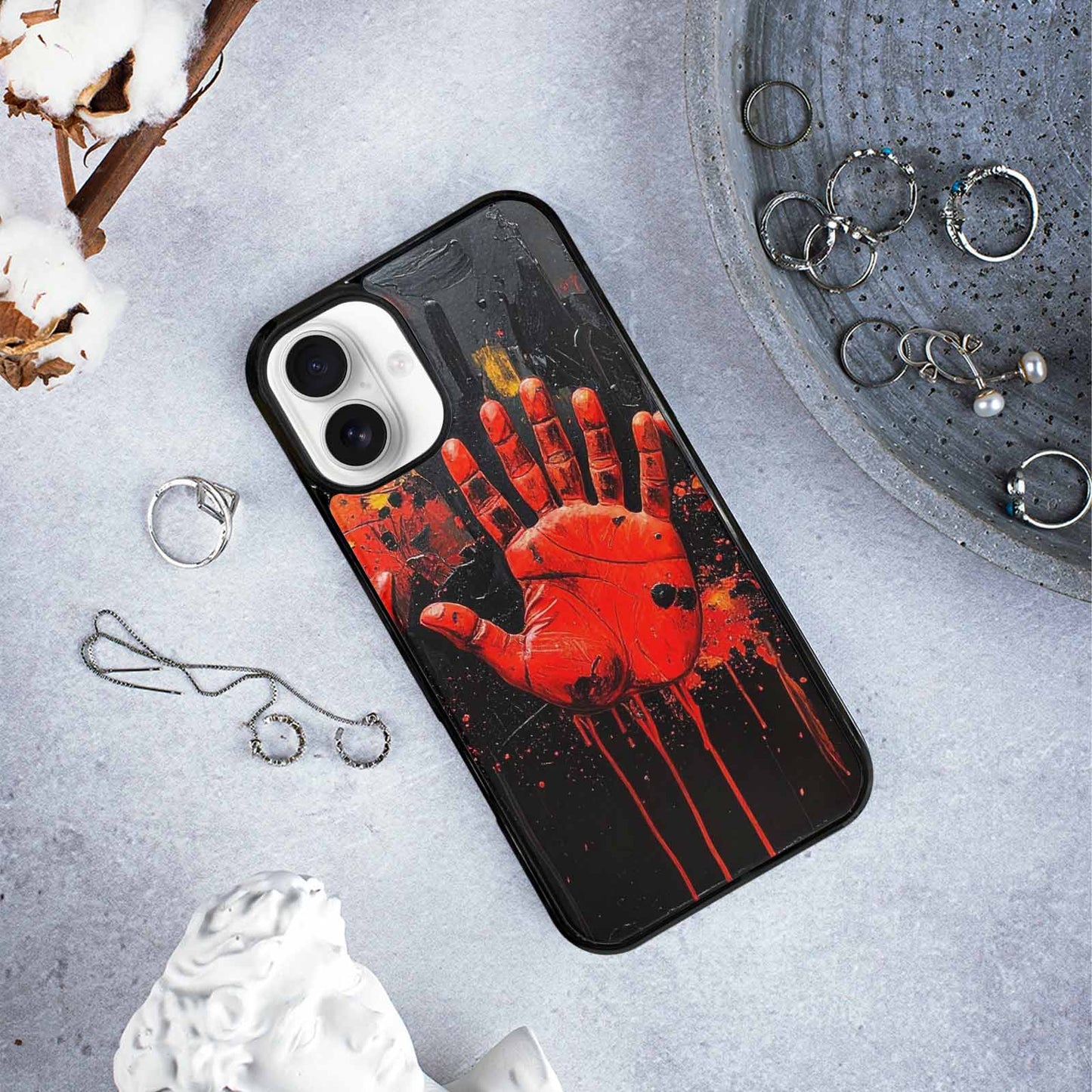 iPhone 16 Plus Case — Halloween Splatter Handprint Custom Personalized Phone, Custom Printed Phone Case