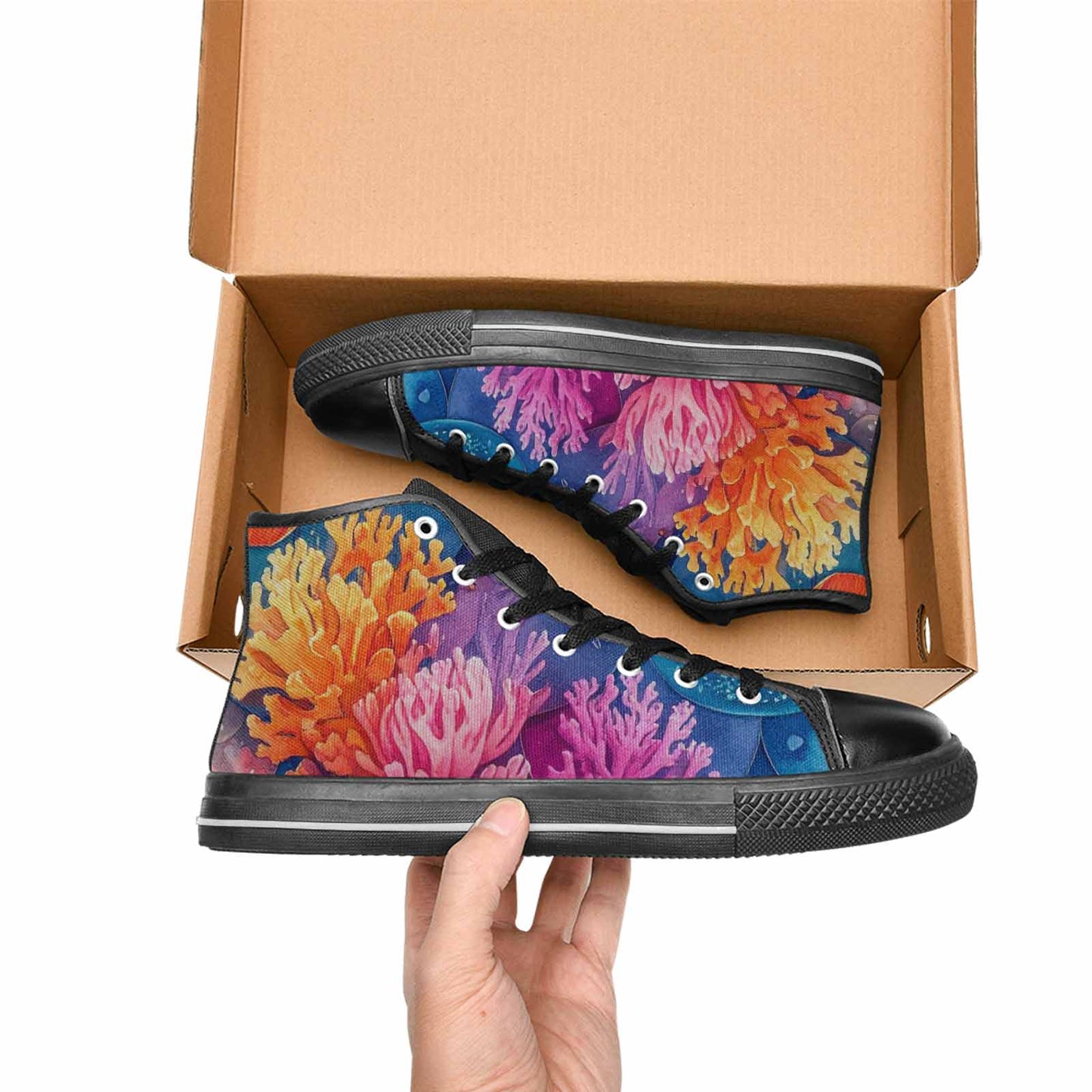 WOMEN'S Fish Scale Coral High Top Canvas Neon Fantasy Custom Sneakers