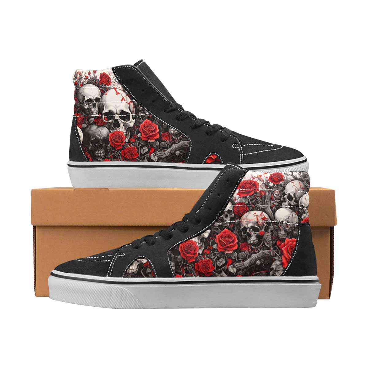 Skull Rose Red Ink Customized Sneakers | Women's | Freaky Shoes®