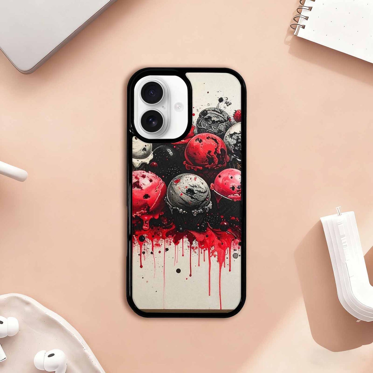 iPhone 17 Case — Black & Red Ink Original Art, Unique Phone Case Design