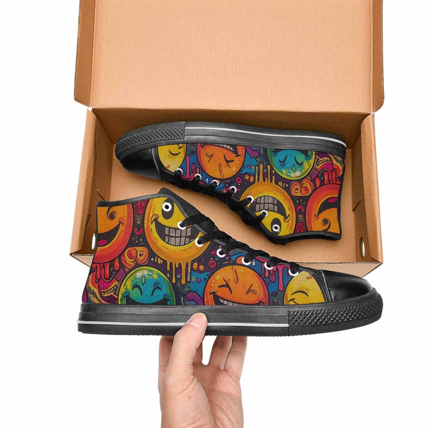 MEN'S Yellow Smiley Face High Top Canvas Vibrant Chaos Sneakers