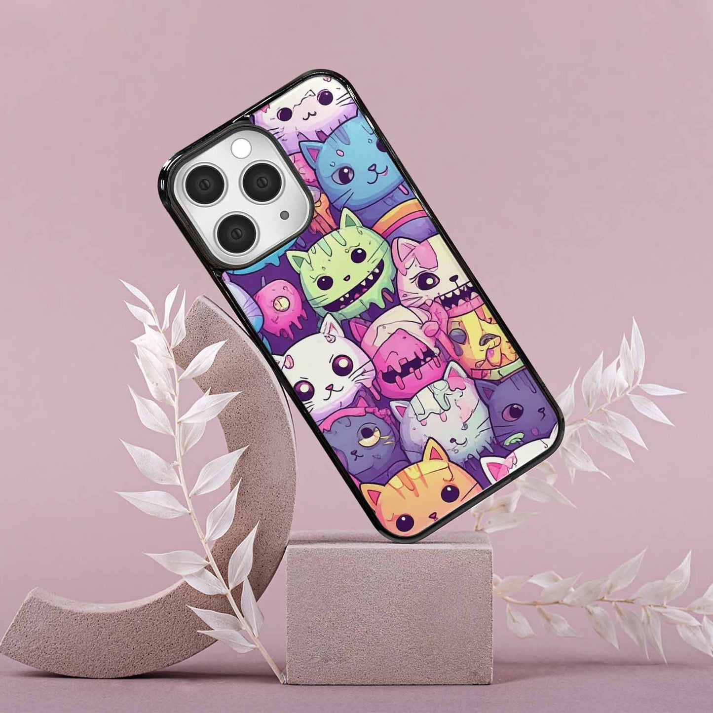 iPhone 15 Pro Max Case — Pastel Gore Cat Character Pattern Hundreds, Personalized Phone Case