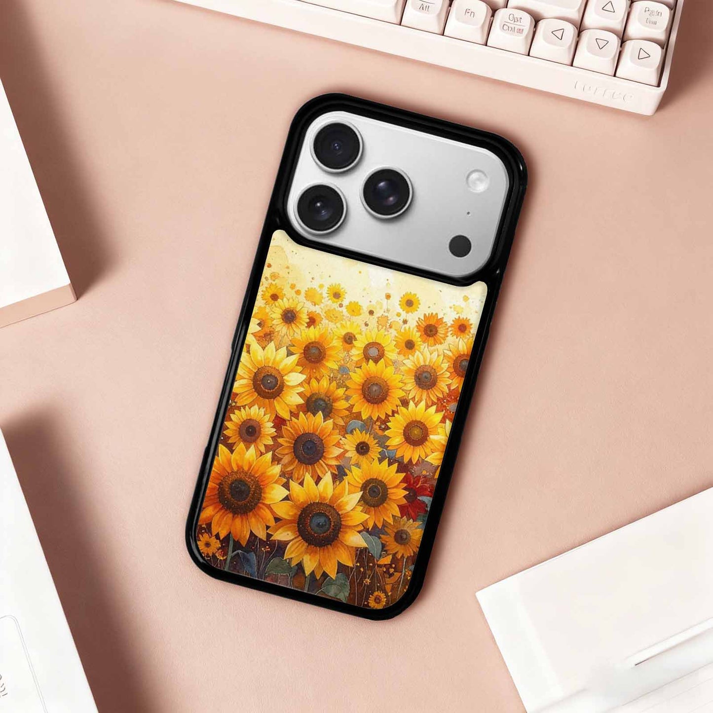 iPhone 17 Pro Case — Full Color Vibrant Sunflower Burst Floral, Personalized Phone Case