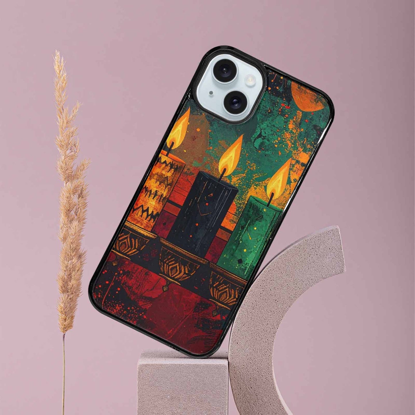 iPhone 15 Plus Case — Kwanzaa Kinara Pattern Seamless Repeat African, Custom Printed Phone Case