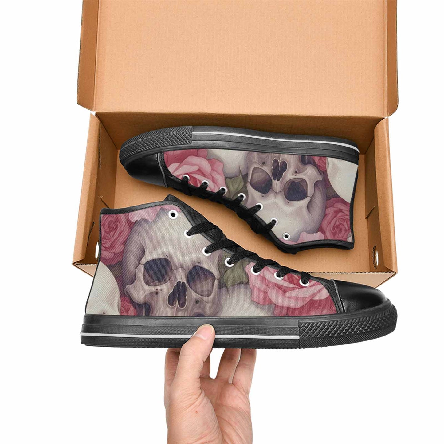 WOMEN'S Skulls Roses Soft Airbrush High Top Canvas Cottagecore Shoes