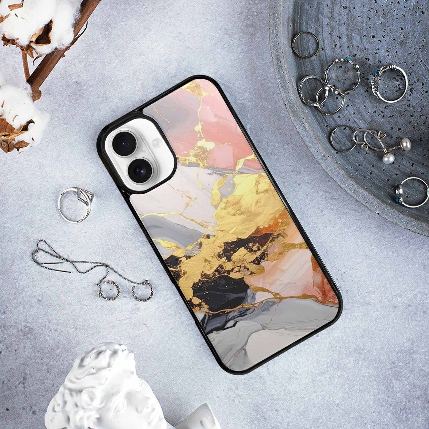 iPhone 16 Plus Case — Marble Vein Marble Veins Pattern Hundreds, Custom Phone Case