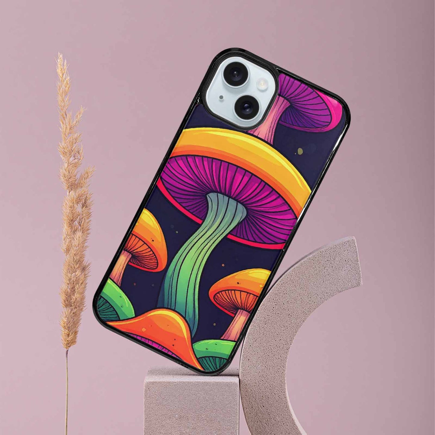 iPhone 15 Plus Case — Psychedelic Mushroom Cartoon Pattern, Custom Art Phone Cover