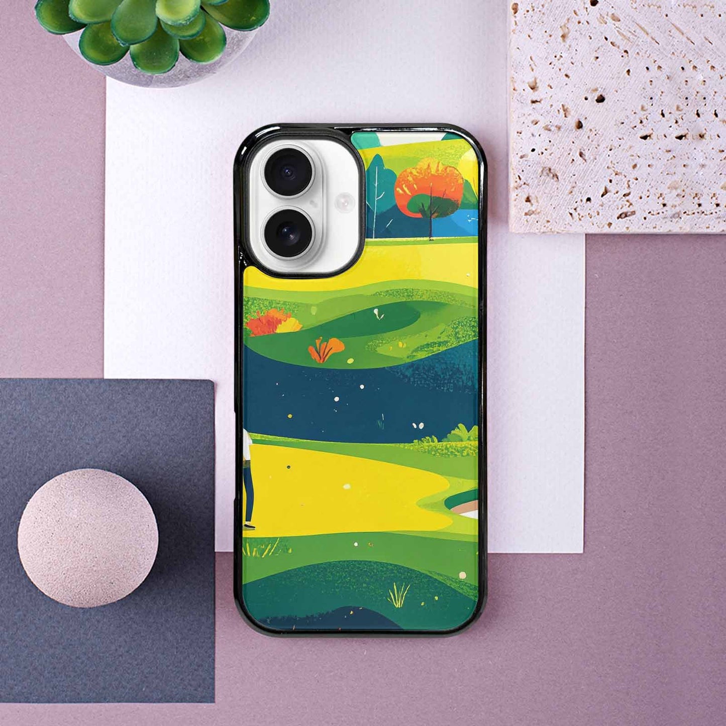 iPhone 16 Case — Golf Cartoon Art Pattern, Customized Protective Case
