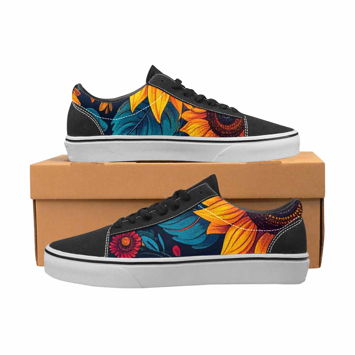 WOMEN'S Sunflower Skulls Print Canvas Lace-Up Vivid Sneakers