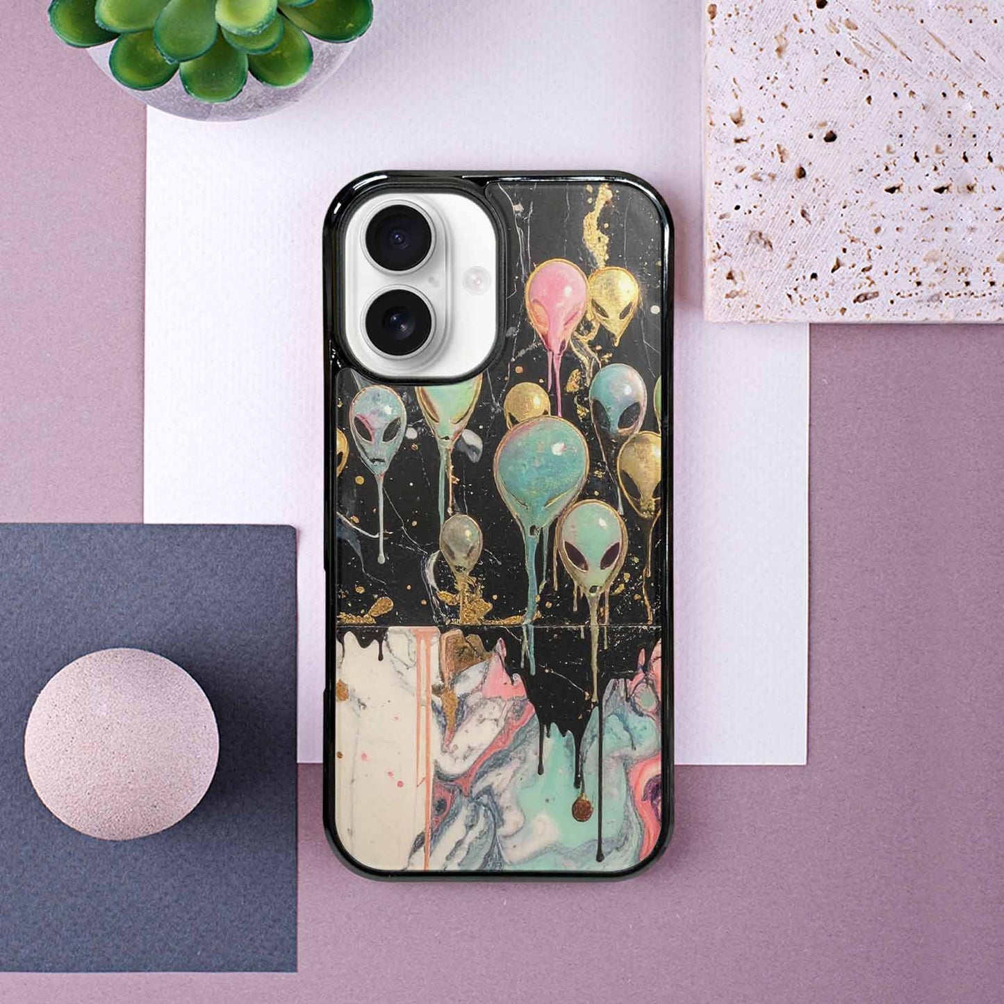 iPhone 16 Case — Aliens Marblemelting Aliens Pa 7eb Personalized, Custom Art Phone Cover