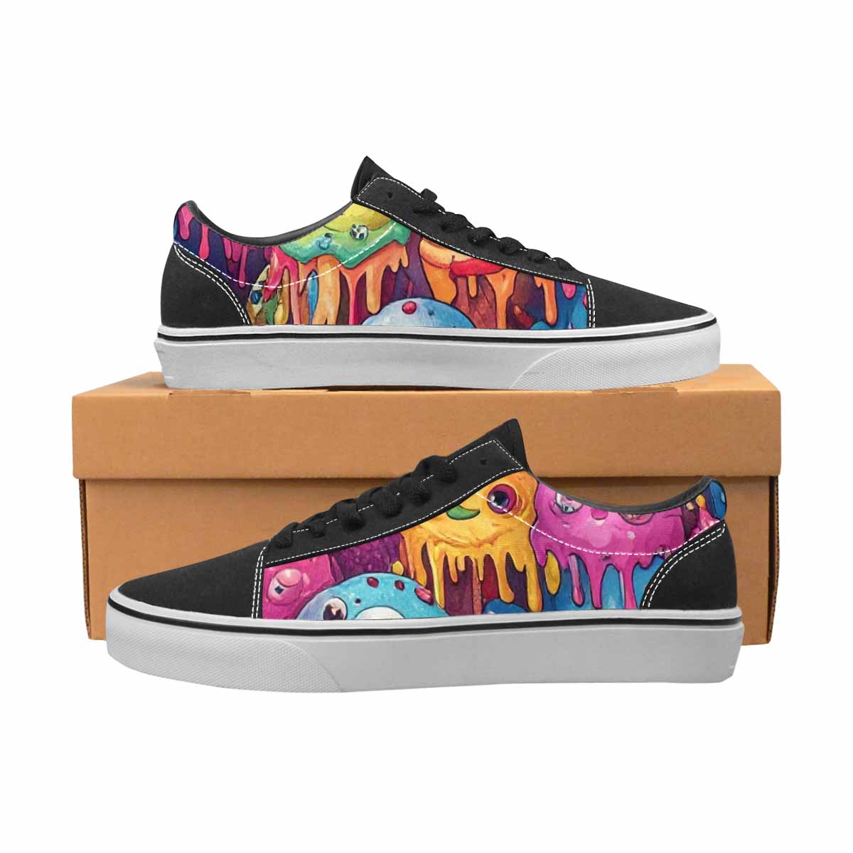 WOMEN'S Melting Ice Cream Monster Lace-Up Canvas Wallpaper Art Custom Sneakers