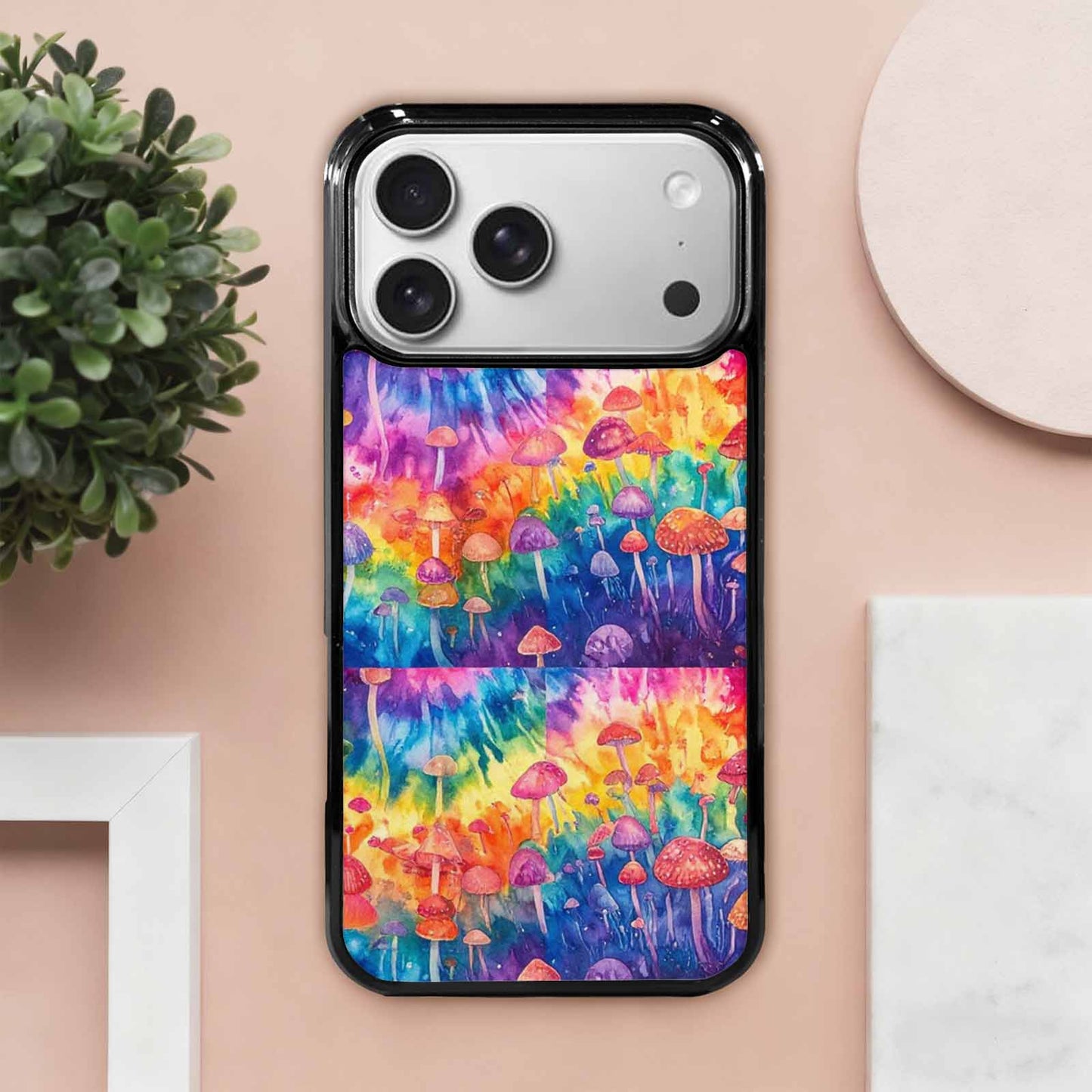 iPhone 17 Pro Max Case — Mushrooms Tie Dyemushrooms Pat Tie Dye, Custom Phone Case