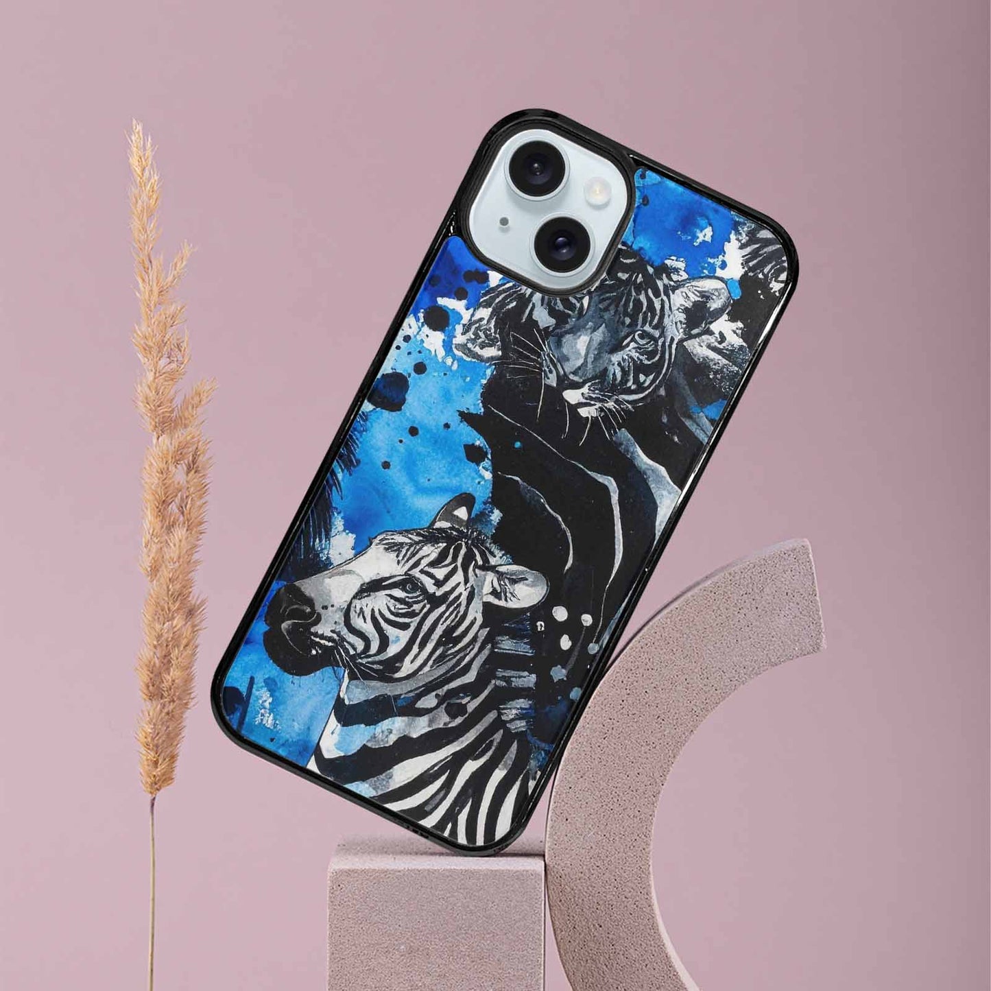 iPhone 15 Plus Case — Animal Print Black Blue Ink Animal, Customized Protective Case