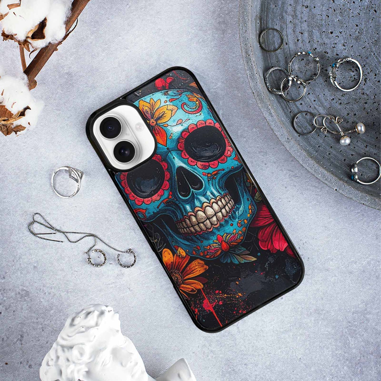iPhone 16 Plus Case — Graffiti Skull Art Seamless Pattern Vibrant, Customized Protective Case