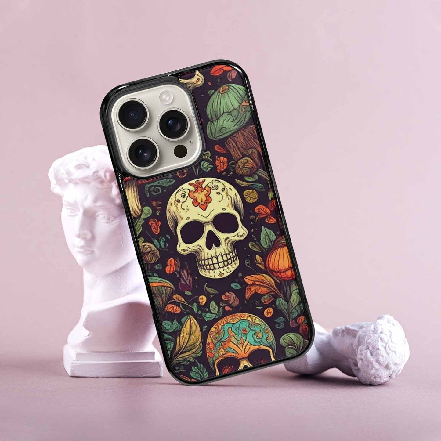 iPhone 16 Pro Case — Mushrooms And Skulls, Custom Phone Case