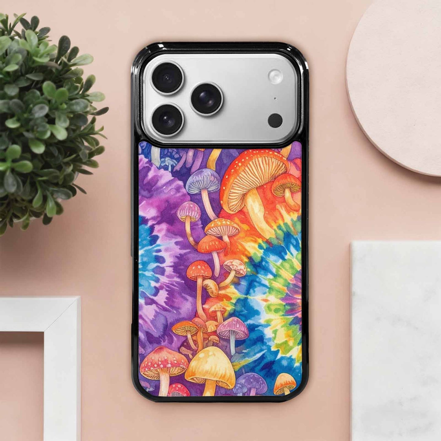 iPhone 17 Pro Max Case — Mushrooms Tie Dyemushrooms Pat Tie Dye, Customized Protective Case