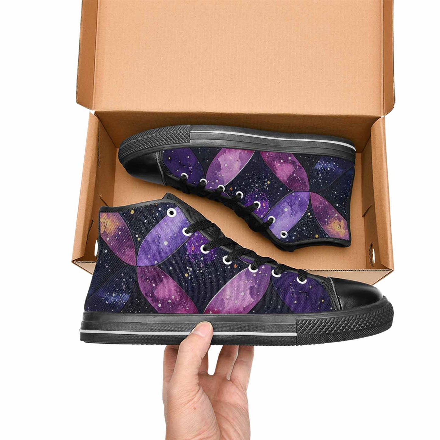 WOMEN'S Galaxy Stars Nebula High Top Canvas Vibrant Chaos Custom Shoes