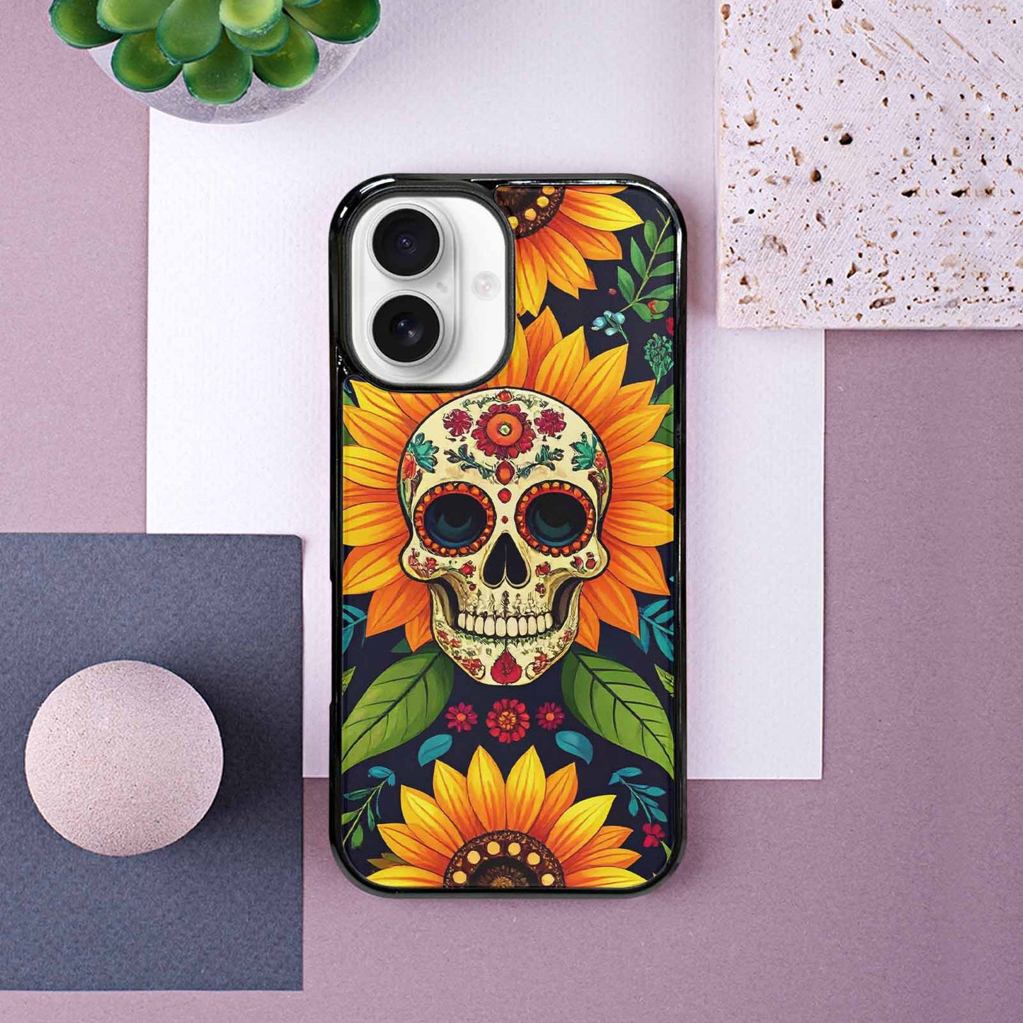 iPhone 16 Case — Sunflowers And Skulls, Customized Protective Case