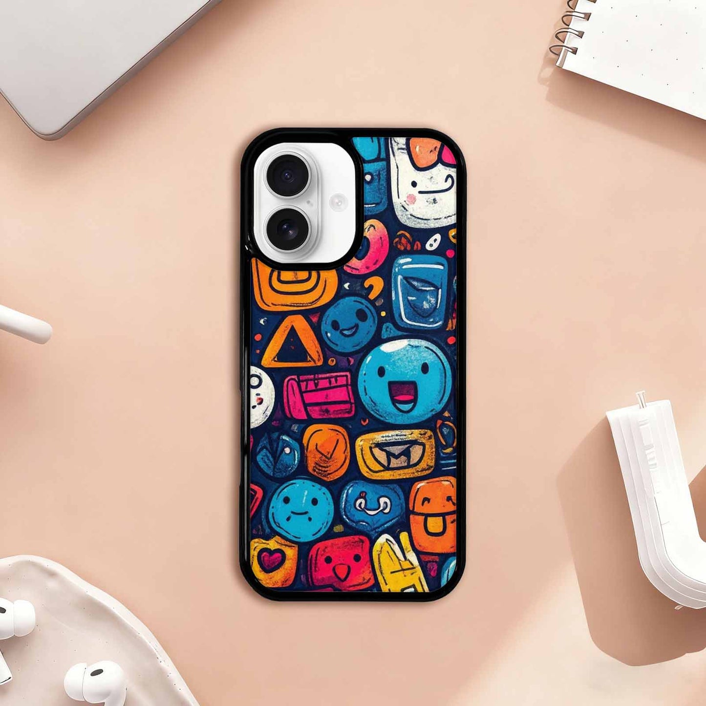 iPhone 17 Case — Hand Drawn Icon Doodle Original Art, Customized Protective Case