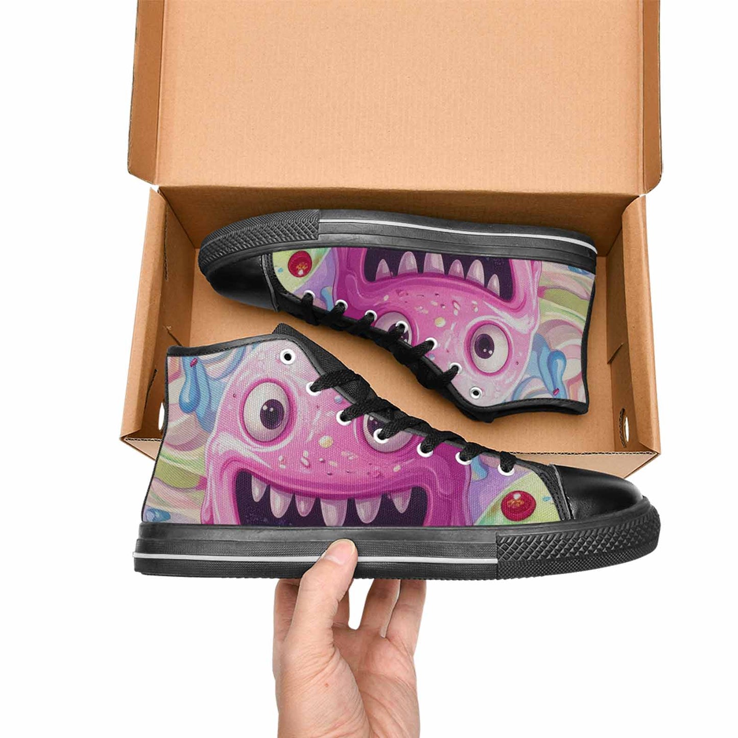 WOMEN'S Melting Icecream Monster Cherry High Top Canvas Dark Academia Custom Sneakers