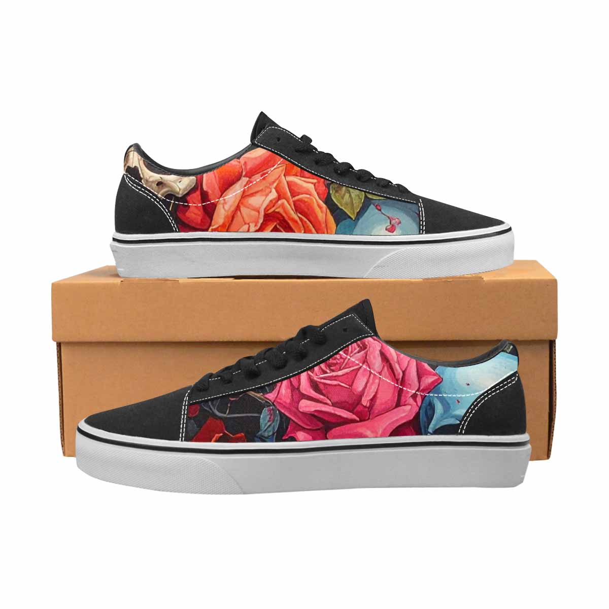 WOMEN'S Skulls Roses Melting Skulls Lace-Up Canvas Wallpaper Art Sneakers