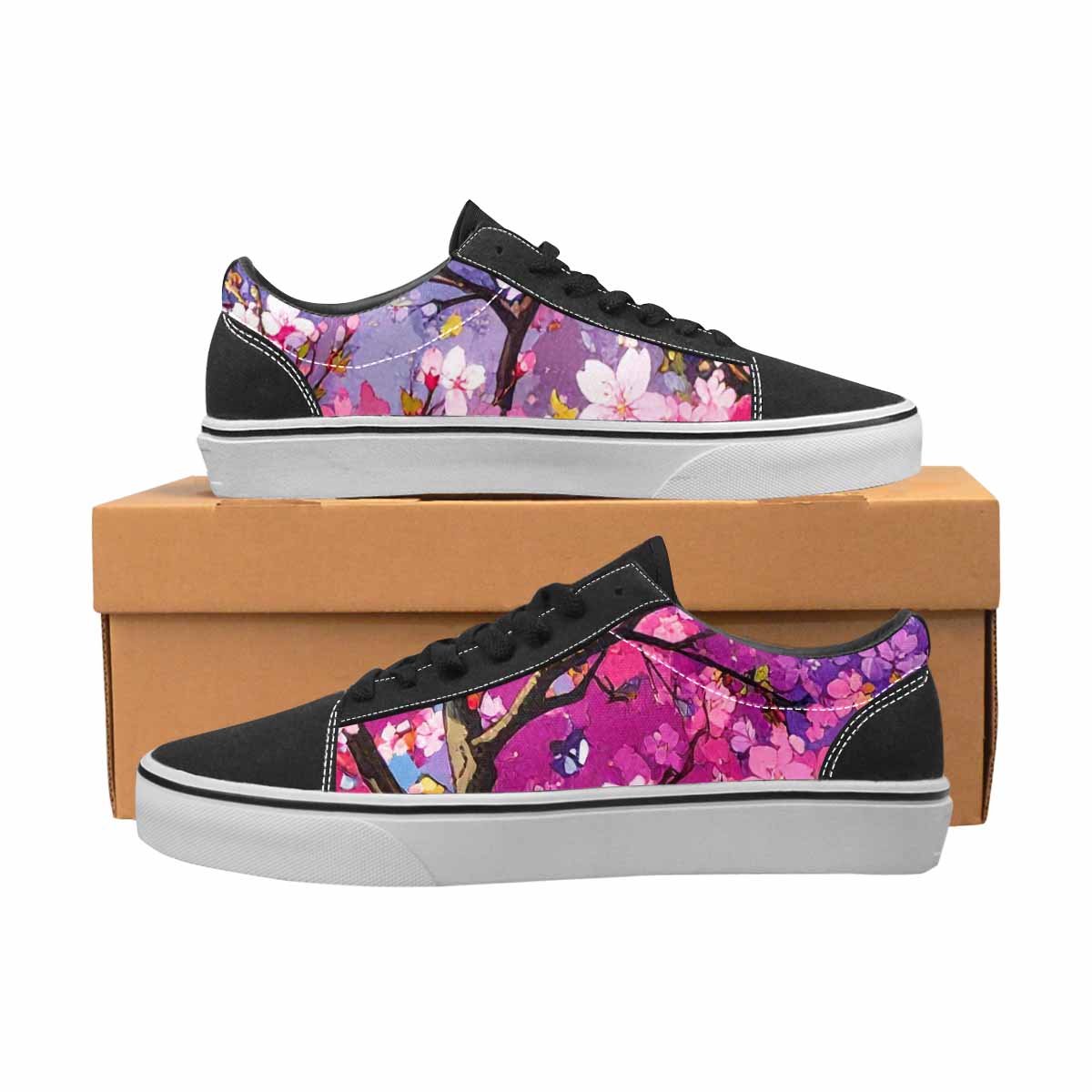 WOMEN'S Cherry Blossom Branch Cherry Lace-Up Canvas Dark Academia Custom Sneakers