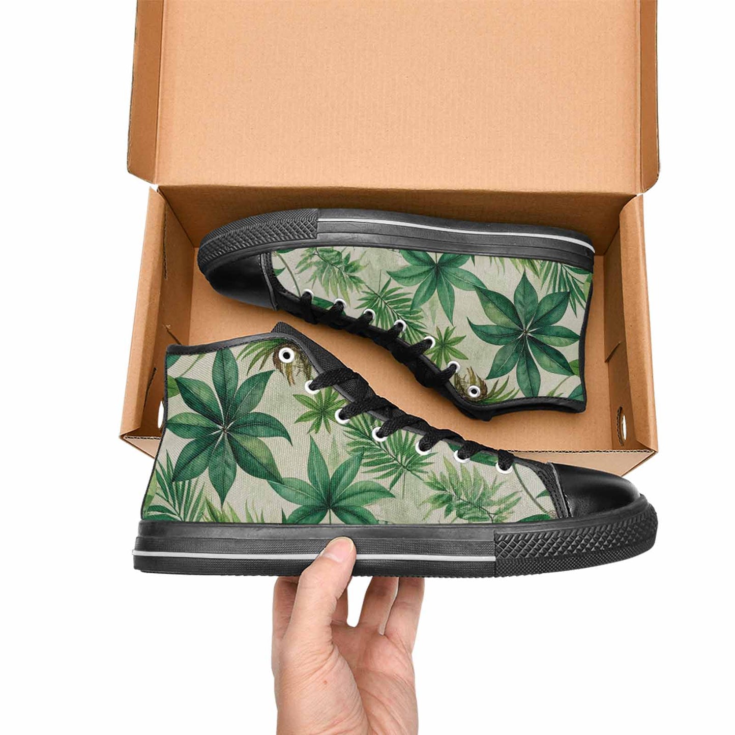 MEN'S Seven-Point Palmate Leaf High Top Canvas Grunge Sneakers