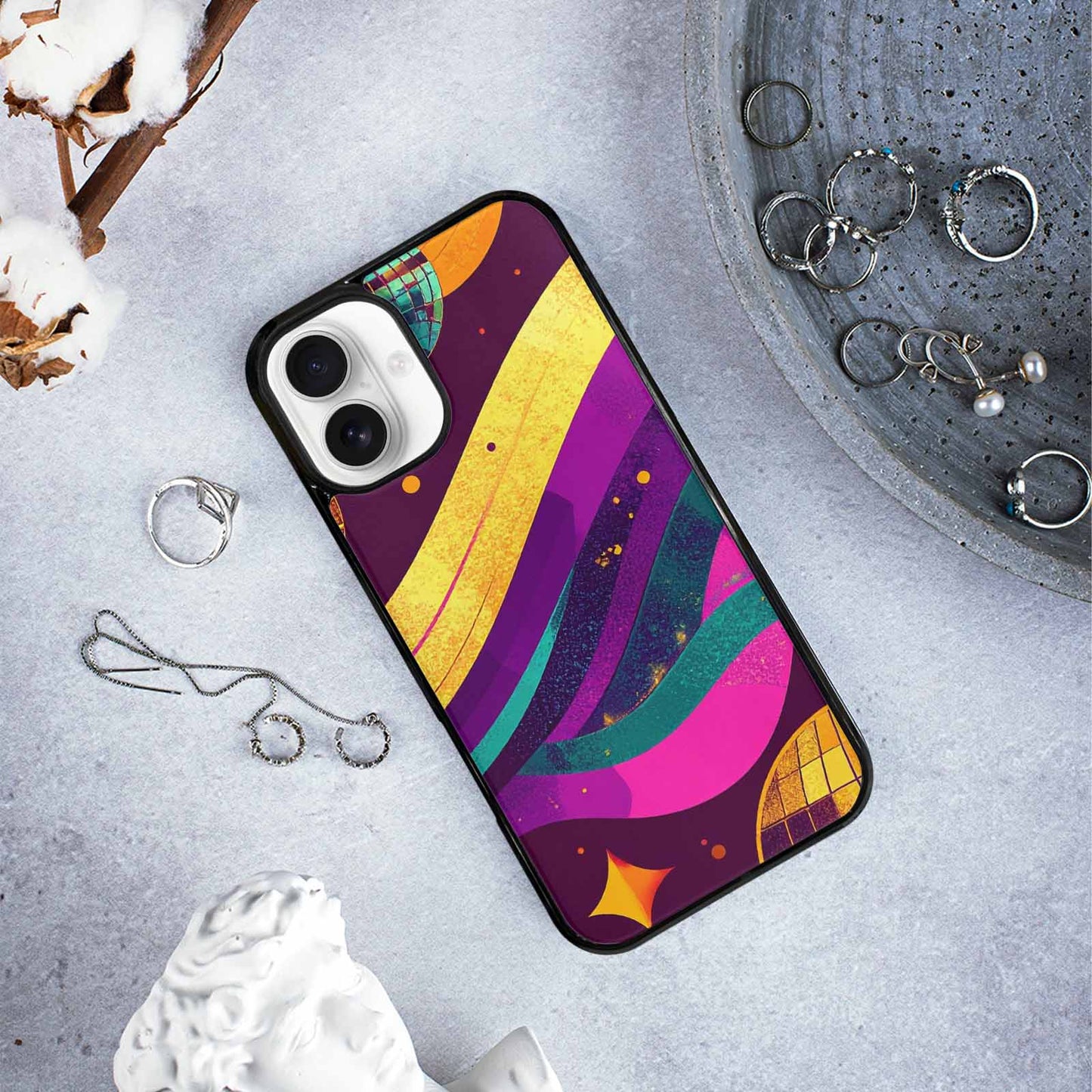 iPhone 16 Plus Case — 1970s Disco Art Pattern, Personalized Phone Case