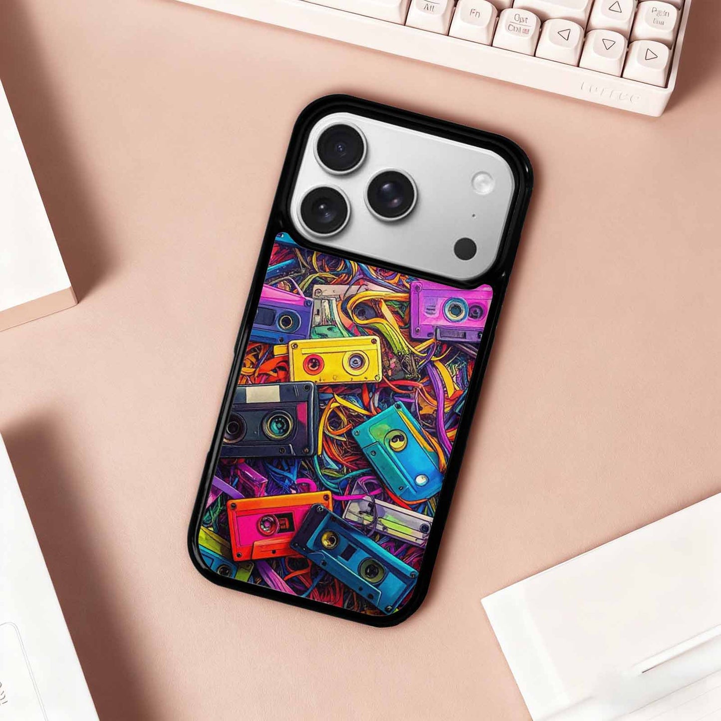 iPhone 17 Pro Case — Retro Cassette Tape Pattern Hundreds Retro, Custom Art Phone Cover
