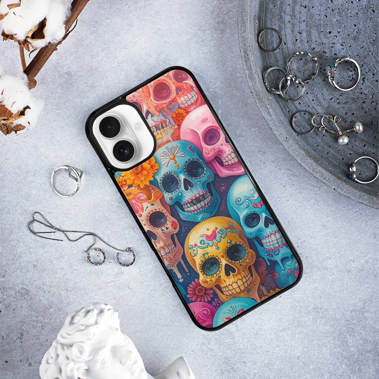 iPhone 16 Plus Case — Sugar Skullsmelting Sugar Skulls, Custom Made Phone Cover