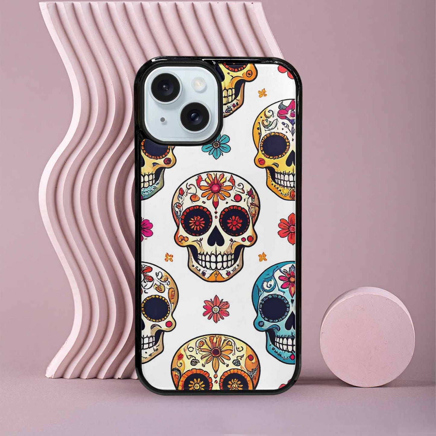 iPhone 15 Case — Vibrant Skull Seamless, Custom Designed Case Cover
