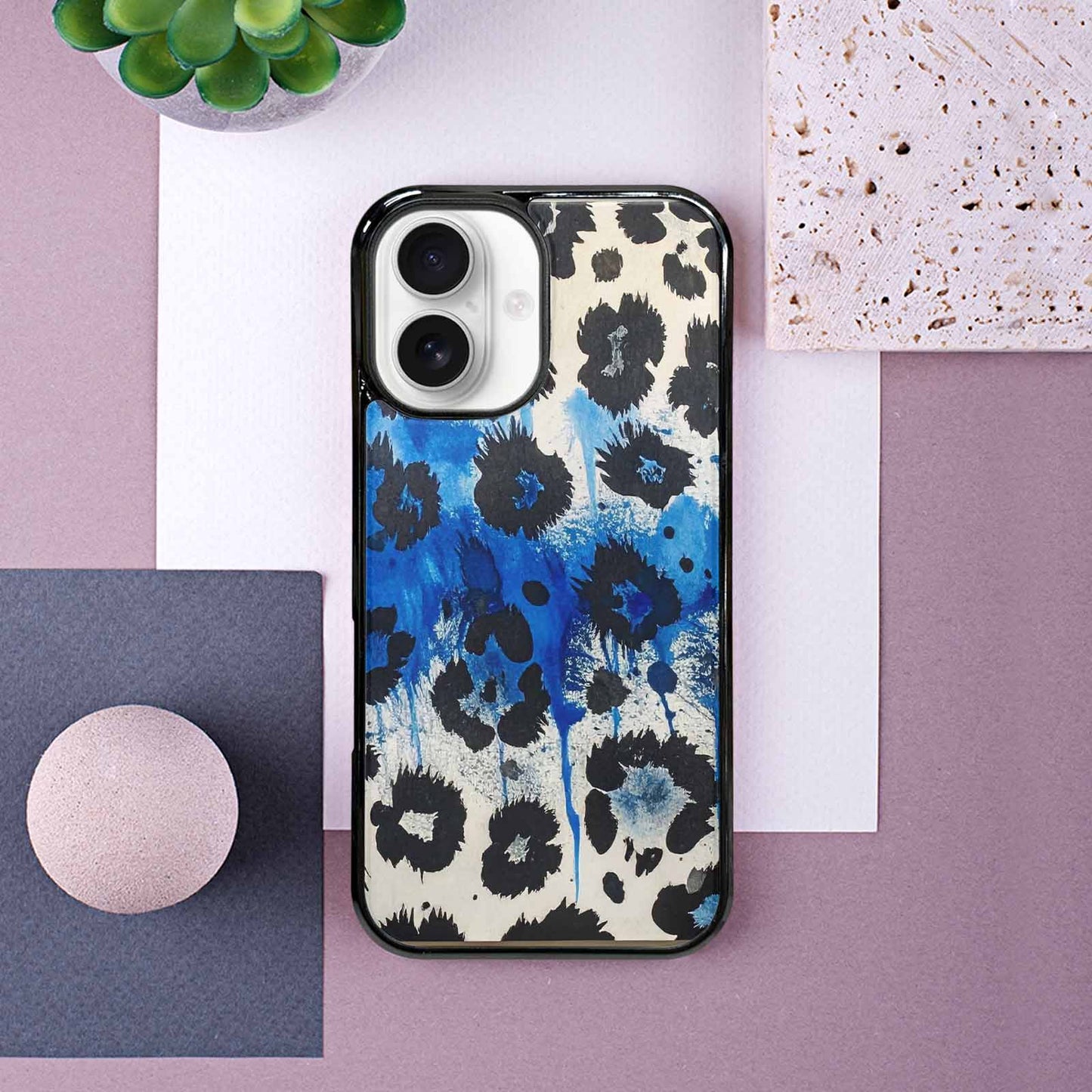 iPhone 16 Case — Animal Print Black Blue Ink Animal, Custom Print Case Cover