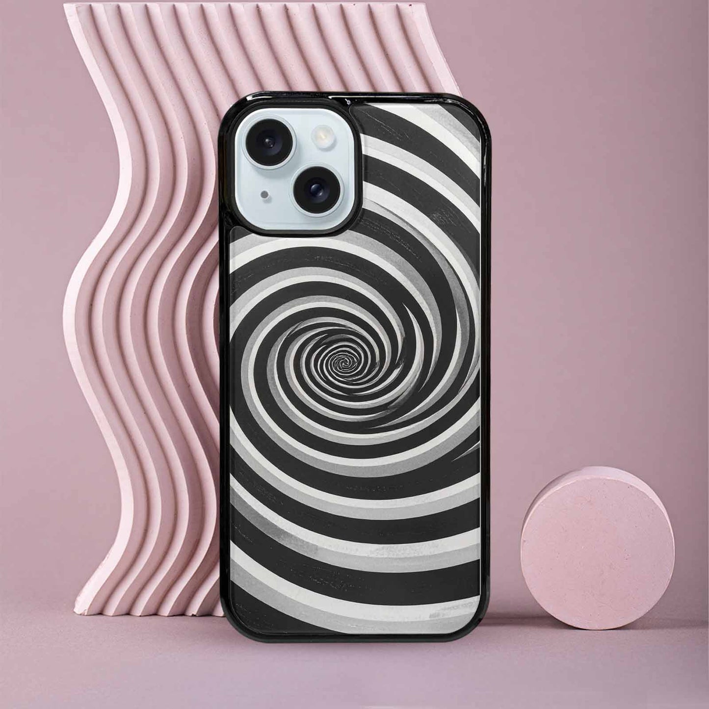 iPhone 15 Case — Hypnotic Spiral Optical Illusion Motif High, Customized Protective Case