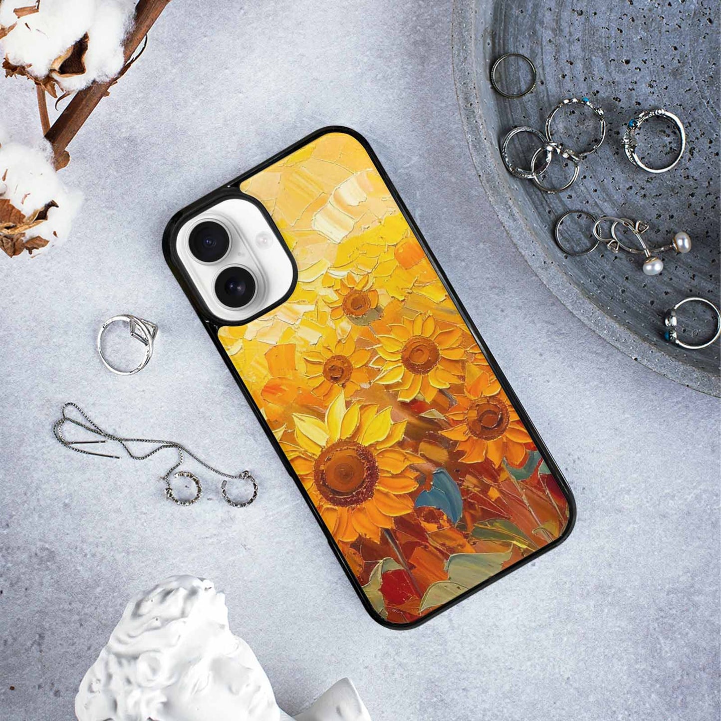 iPhone 16 Plus Case — Impressionist Sunflower Brushstroke Pattern Hundreds Of, Custom Printed Phone Case