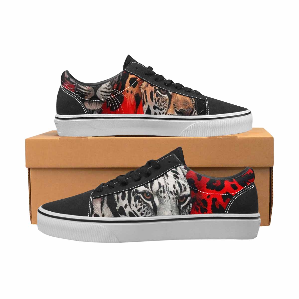 WOMEN'S Animal Print (black & Lace-Up Canvas Dreamcore Custom Shoes