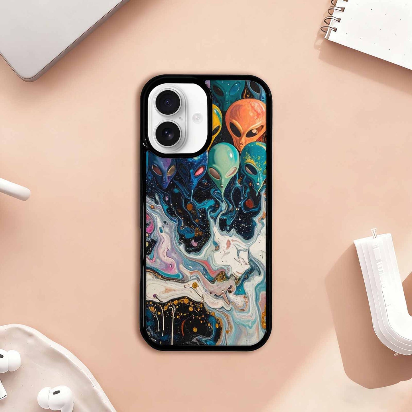 iPhone 17 Case — Aliens Marblealiens Pattern Alien Scifi, Custom Print Case Cover
