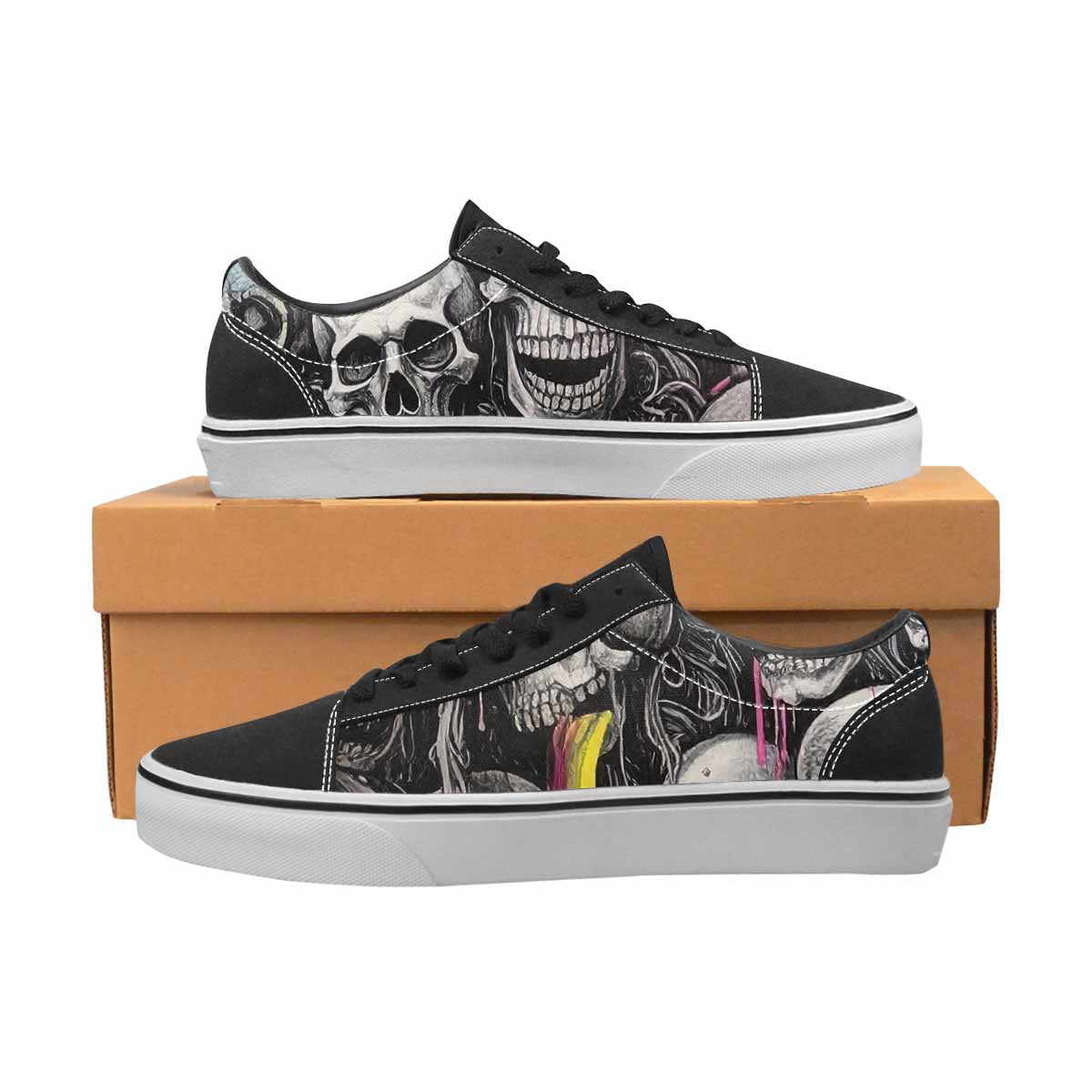 WOMEN'S Rainbow From Skull S Lace-Up Canvas Wallpaper Art Sneakers