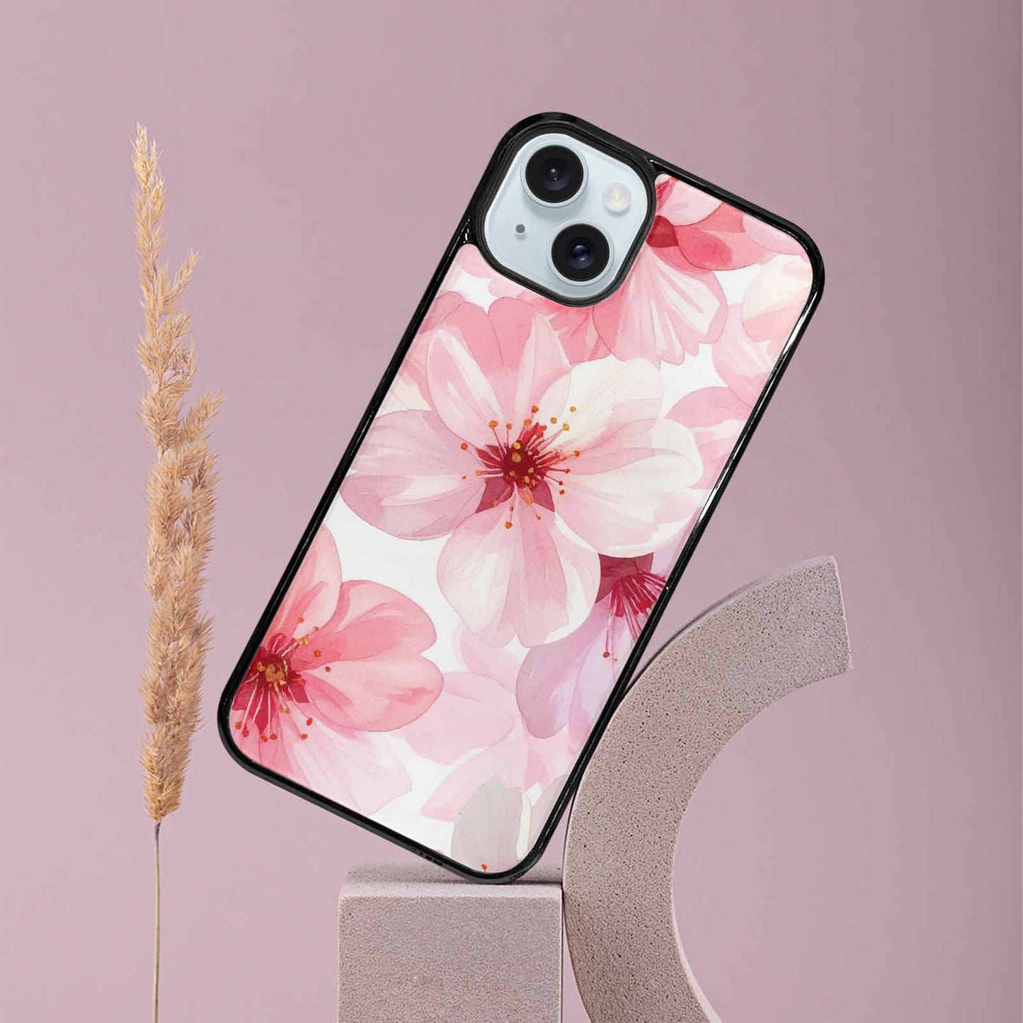 iPhone 15 Plus Case — Japanese Cherry Blossom Pattern Sakura Flowers, Custom Phone Case