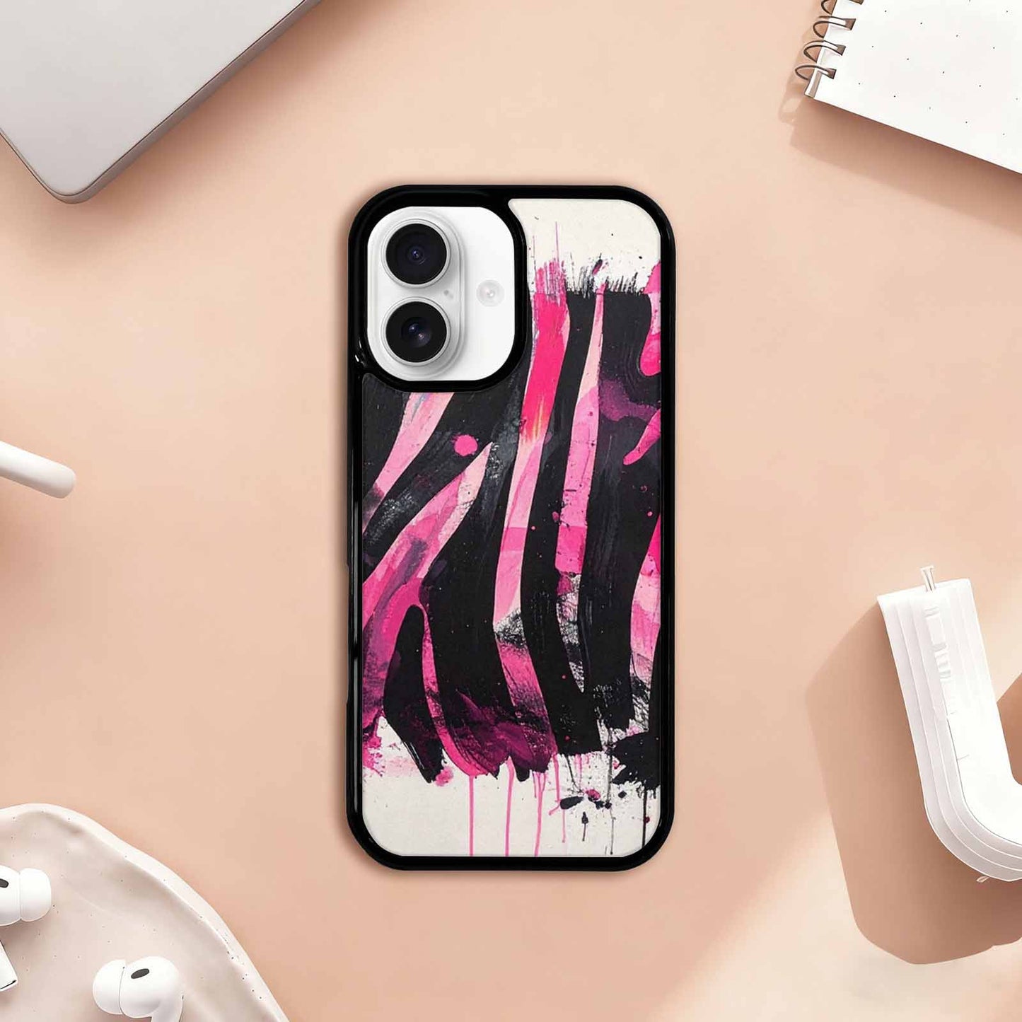 iPhone 17 Case — Black & Pink Ink Animal Print, Unique Phone Case Design