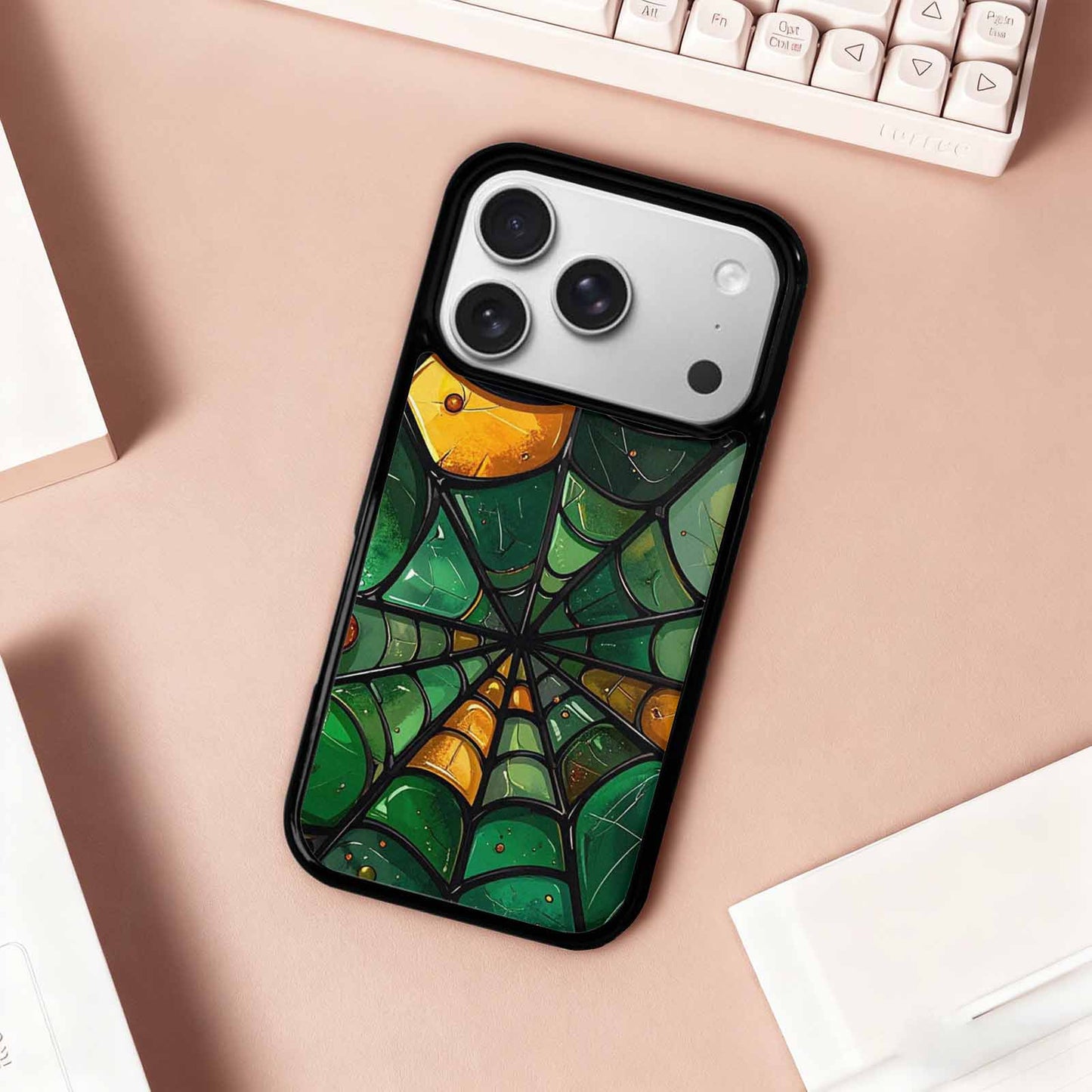 iPhone 17 Pro Case — Metallic St Patricks Spider Original Art, Custom Made Phone Cover