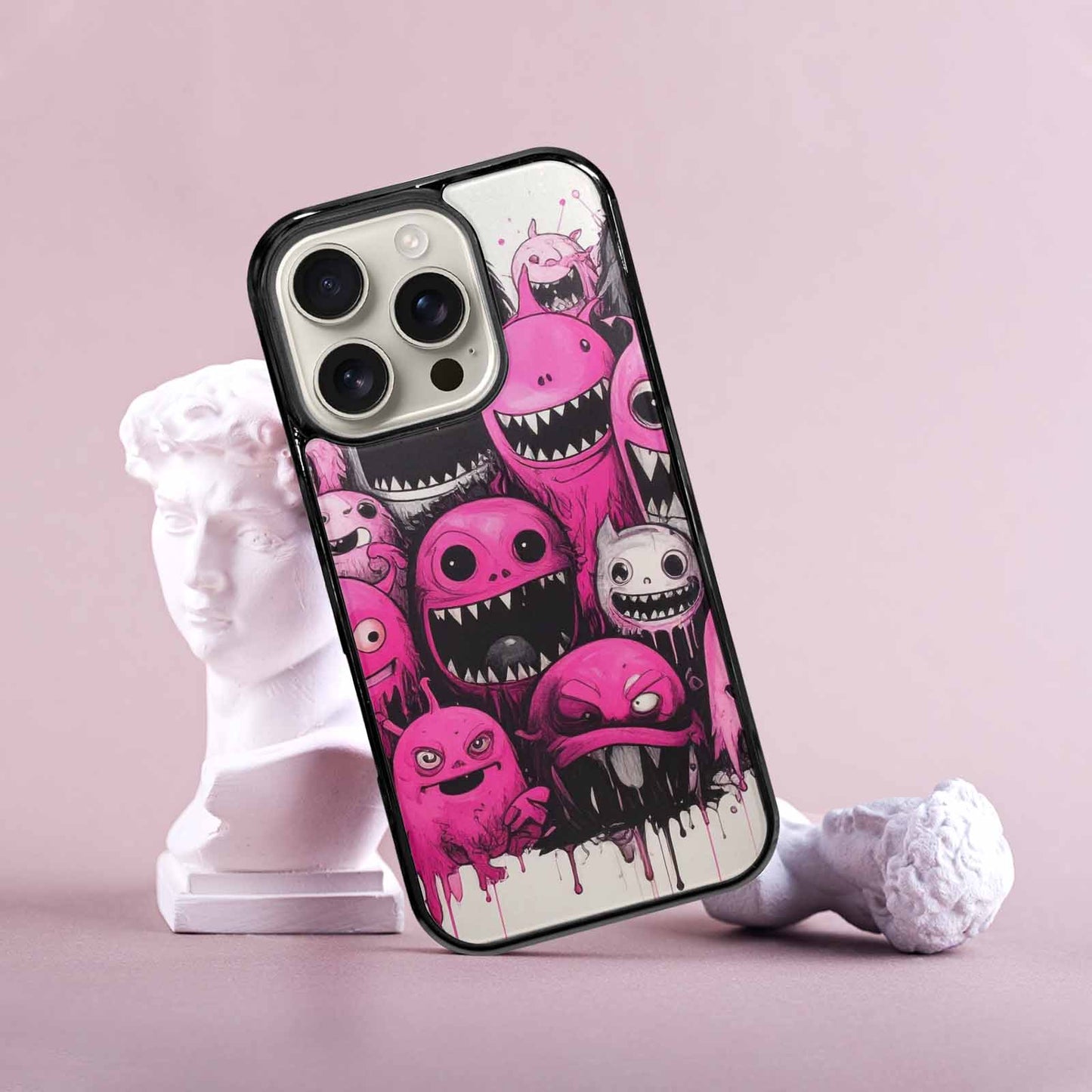 iPhone 16 Pro Case — Monsters General Black Pink Ink Cartoon, Custom Phone Case