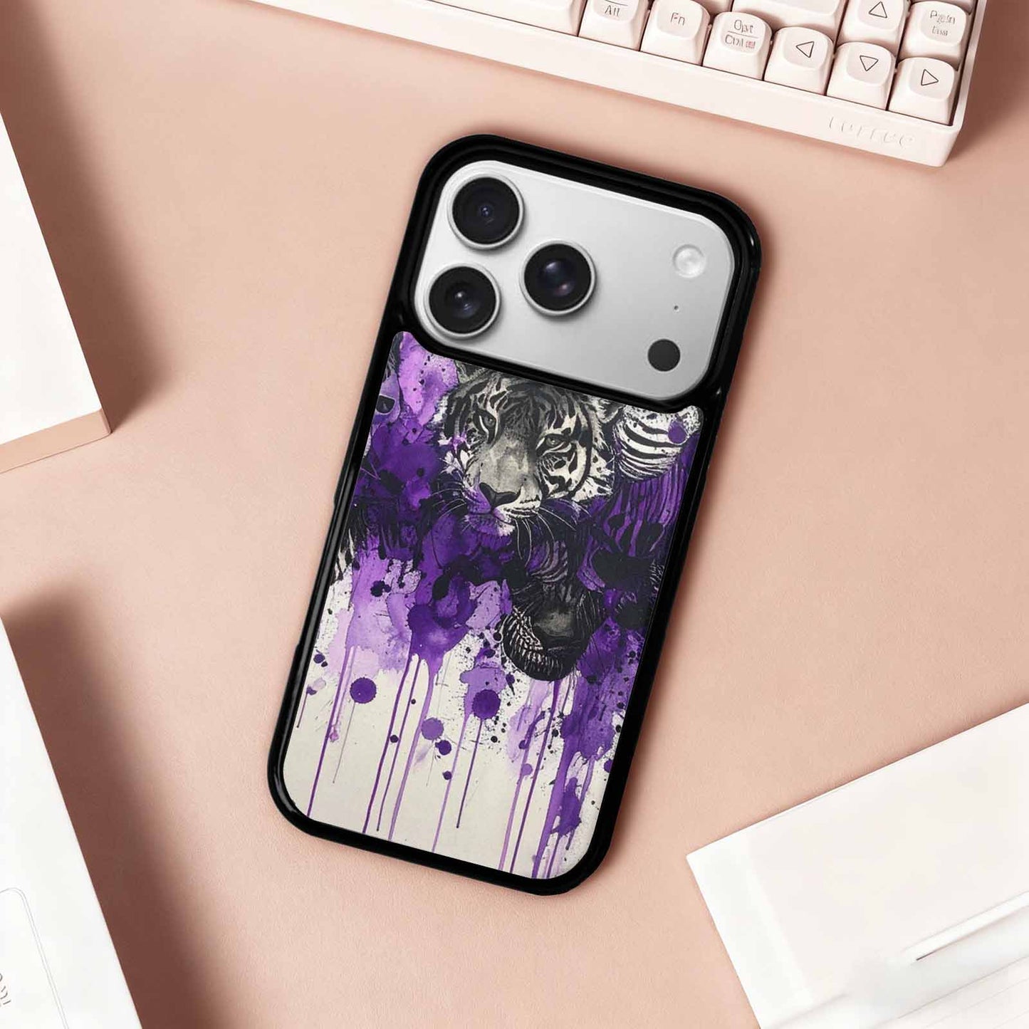 iPhone 17 Pro Case — Black Purple Ink Animal Print Animal, Personalized Phone Case
