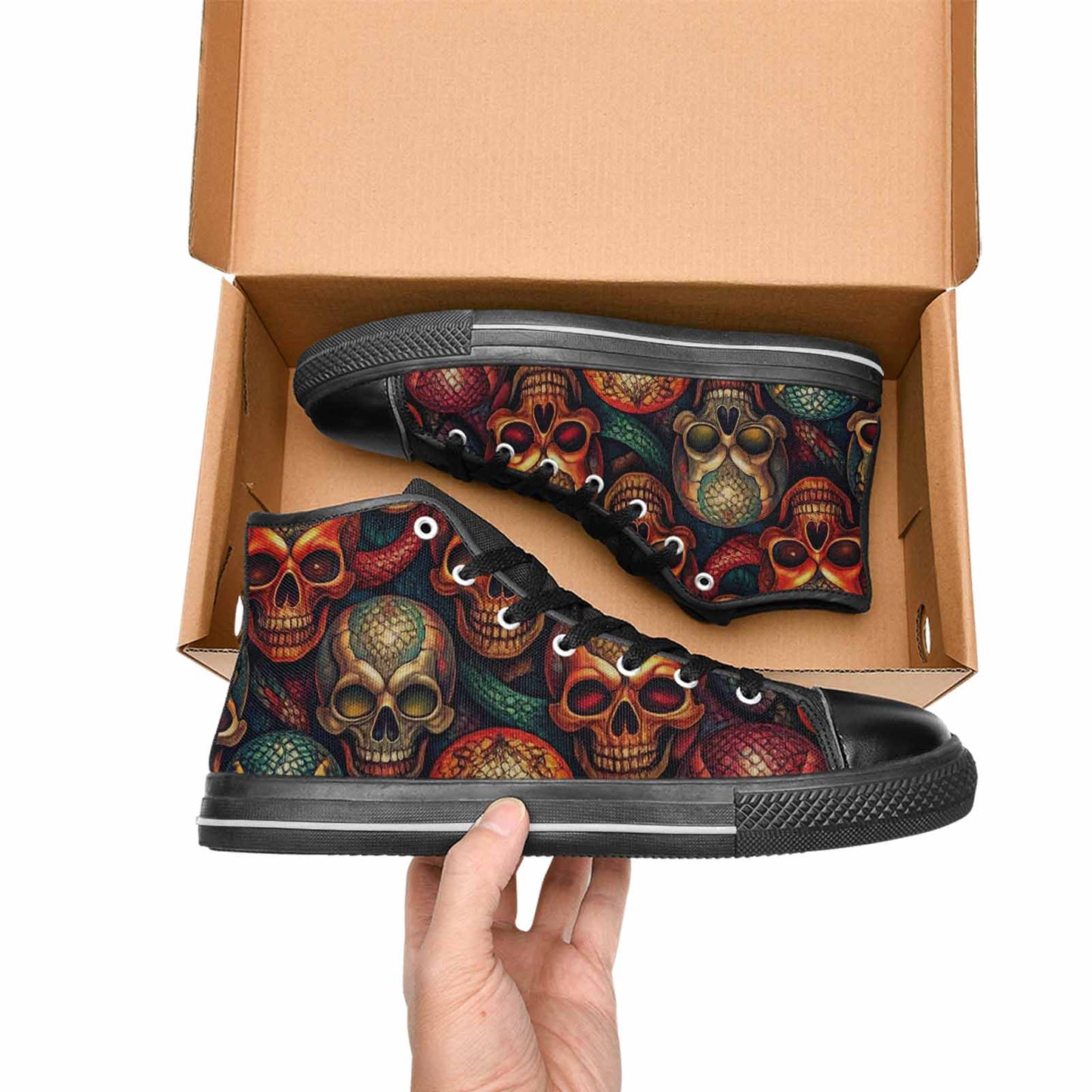 WOMEN'S Snake Skulls Print High Top Canvas Neon Fantasy Sneakers
