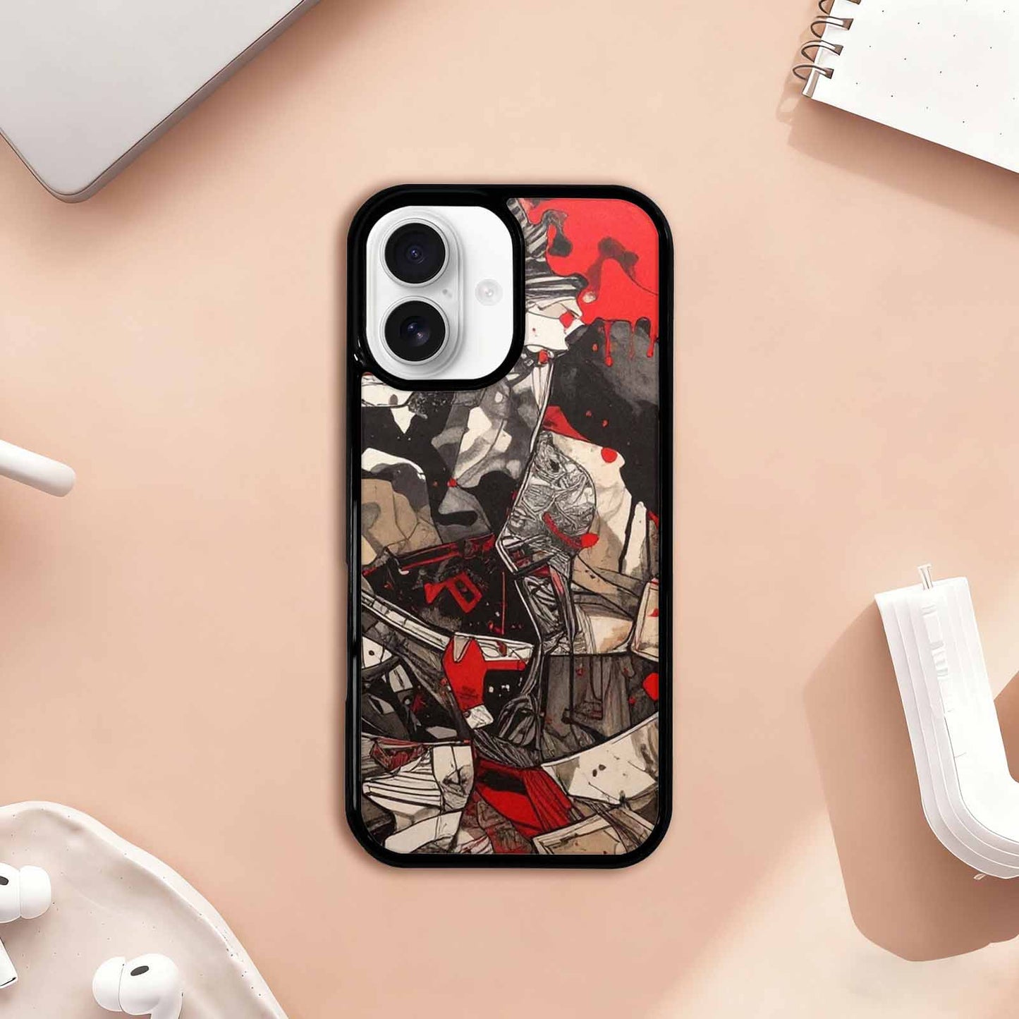 iPhone 17 Case — Black & Red Ink Camo, Customized Protective Case