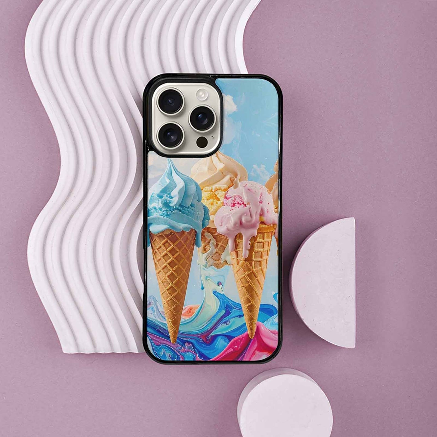 iPhone 16 Pro Max Case — Collage Of Overlapping Waffle Cone Icecream, Custom Print Case Cover